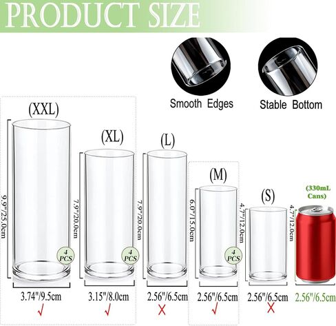 Set of 12 Glass Cylinder Vases for Centerpieces with 80000 Water Beads 12 Pearl String 24 White Floating Candles for Centerpieces, Table Centerpieces for Wedding Party Home Decor 5, 6, 8 Inch in Saudi Arabia