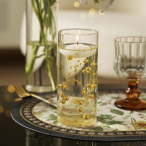 Set of 12 Glass Cylinder Vases for Centerpieces with 80000 Water Beads 12 Pearl String 24 White Floating Candles for Centerpieces, Table Centerpieces for Wedding Party Home Decor 5, 6, 8 Inch in Saudi Arabia