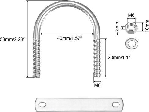 مسامير Uxcell مستديرة على شكل حرف U، مجموعتان 40 مم (1.57 بوصة) العرض الداخلي 58 مم الطول M6 304 مسمار مشبك من الفولاذ المقاوم للصدأ على شكل حرف U مع غسالات وألواح للمكسرات، لمقطورة القارب in Saudi Arabia