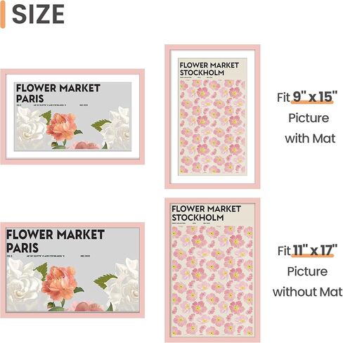 upsimples 11x17 Picture Frame, Display Pictures 9x15 with Mat or 11x17 Without Mat, Wall Hanging Photo Frame, Pink, 1 Pack in Saudi Arabia