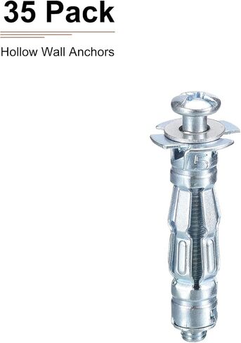 M5x37mm Hollow Wall Anchors - 20 Pack - Good for Hollow Wall Plaster Walls - Carbon Steel Hollow Drywall Anchors Screws, Silver in Saudi Arabia