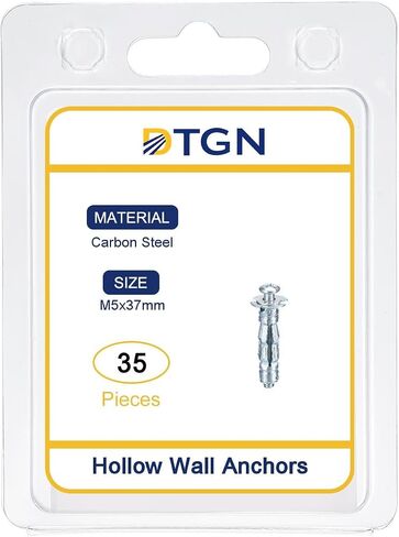 M5x37mm Hollow Wall Anchors - 20 Pack - Good for Hollow Wall Plaster Walls - Carbon Steel Hollow Drywall Anchors Screws, Silver in Saudi Arabia