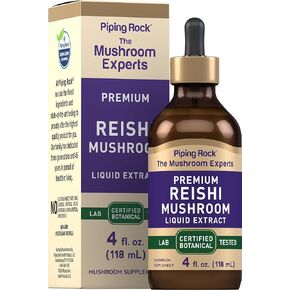 Piping Rock Reishi Mushroom Tincture | 4 Fl Oz Liquid Extract | Vegetarian, Alcohol Free | Non-GMO, Gluten Free Supplement