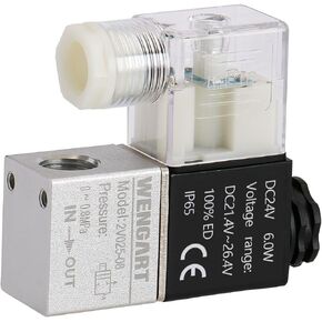 Pneumatic Solenoid Valve 1/4"PT 2V025-08,Single Coil Pilot-Operated Electric,2 Position 2 Way for Powerful Electromagnetic Control (DC24V/DIN Socket)