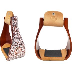 CHALLENGER Horse Western 5" Wide Bronze Engraved Aluminum Rubber Tread Show Stirrups 5176BZ