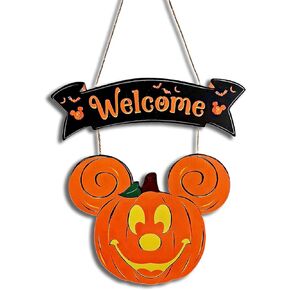 Halloween Pumpkin Hanging Sign,Halloween Front Door Welcome Sign,Halloween Pumpkin Wall Decor for Outdoor,Indoor