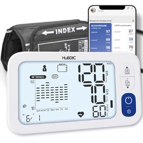 HubiCare Automatic Blood Pressure Monitor, Potable Digital BP Measuring Machine for Home Use, Adjustable Large Cuff, 3 User Mode, Bluetooh Connection & Save Data in APP for iOS & Android