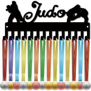 CREATCABIN Cheerleader Medal Holder Display Medal Hanger Rack Sports Metal Hanging Awards Iron Small Mount Decor with 14 Hooks for Wall Home Badge Race Running Gymnastics Swimming Black 11.4 x 5Inch
