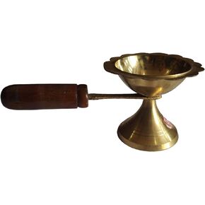 Brass Camphor Dhoop Arti Wooden Handle Brass Dhoop dani Dhoop Camphor Burner Brass Diya with Wood Handel