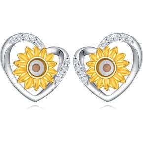 Sunflower Earrings for Women 925 Sterling Silver You are My Sunshine Earrings Heart/Dangle Sunflower Earrings Daisy Blessing Heart/Drop Hooks Earrings Sunflower Jewelry Gifts for Women Teen Girls Girlfriend Wife Daughter
