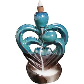 YYW حامل بخور بتدفق خلفي مزدوج القلب، مبخرة بخور شلال مع 20 مخروط بخور بتدفق خلفي، 30 عصا بخور عطرية، بخور بتدفق خلفي من السيراميك لتزيين المنزل بالروائح العلاجية in Kuwait