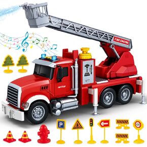 SpringFlower Large Tow Truck Toy, 15" Tow Truck for 3 4 5 6 Years Old Boy Toddlers, Truck Vehicle Toy with Racing Car, Traffic Signs, Working Hook, Light Sound, Birthday Gifts for for Boys & Girls