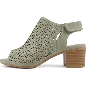 Daisy - Women's Caged Geometric Laser Cut Out Peep Toe Chunky Stacked Heel Ankle Sandal