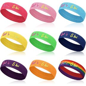 Civaner 9 Pcs 80s 90s Ski Neon Headbands for Women Men Retro Neon Sweatbands Vintage Elastic Terry Cloth Hairband Colorful 80s Ski Hair Accessories for 80s 90s Party Style Hiking Cycling Running
