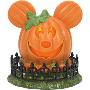 Department 56 Disney Village Halloween Accessories Pumpkintown Mickey Mouse Town Center Lit Figurine, 4 Inch, Multicolor