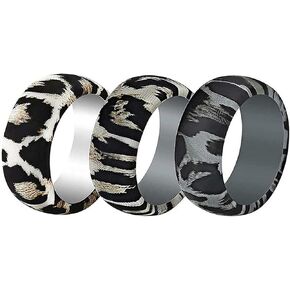 Silicone Wedding Ring for Men, 3Pack 8.7mm Wide Leopard Sports Rubber Bands - Safe, Comfortable, Stylish