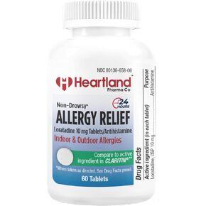 Loratadine 10mg Allergy Relief Tablets Non Drowsy 24 Hour Relief of Indoor/Outdoor Allergies (60 Count)