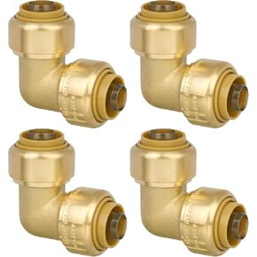 3/4" Push to Connect 90 Degree Elbow for PEX, Copper, CPVC Pipe, Brass Plumbing Fitting with Upgraded Stiffener (4 Pack)