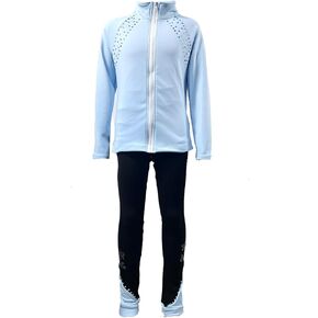 Girls' Light Blue Figure Skating Training Suit Set Diamond Plush Advanced Skating Apparel