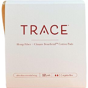 Menstrual Pads with Hemp Fiber and Regenerative/Organic Cottons; Hemp Fiber and Climate Beneficial™ Cotton Pads, Ultrathin, Regular Absorbency, Extended Wing, 12 Count, Reusable Pouch