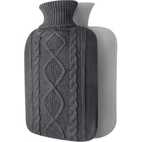Hot Water Bottle with Cover - Premium Soft Knitted Cover - 2L Large Capacity - Hot Water Bag for Pain Relief, Neck and Shoulders, Back & Cosy Nights