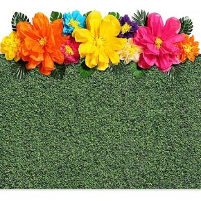 22 Pcs Hawaiian Beach Backdrop with Hawaii Paper Flowers Decorations Set 71 x 43 Inch Hawaiian Backdrop 3D Hibiscus Paper Flower Palm Leaves for Aloha Luau Party Decorations (Reed Style)