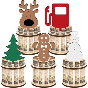Kigley 5 Pieces Christmas Money Holder Money Holder Ornaments with 10 Holes Handmade Wooden Christmas Money Tree, Reindeer, Snowman Money Holder Xmas Ornaments Holiday Table Decorations