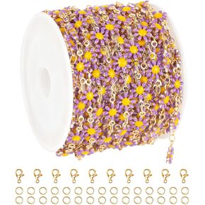 YOUBEIYEE 5 Meters Colorful Daisy Chains for Jewelry Making Mixed Color Enamel Flower Chains Bulk for Women Necklace Bracelet Anklet DIY Jewelry Supplies Findings