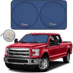 Car Windshield Sun Shade (Blue) with Storage Pouch, Premium 300T Polyester for Superior UV Protection, Car Interior Accessories for Sedans, Mini SUVs & Hatchbacks, Medium (64 in x 32 in)
