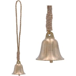 Brass Metal Bells for Door Knob Decoration, Rustic Home Garden Decor Gold Shopkeepers Bell on Jute Hanging Rope