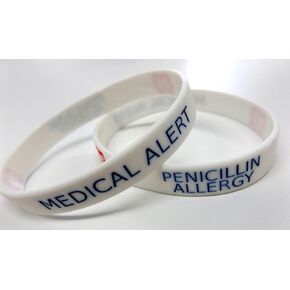 2x PENICILLIN ALLERGY Wristband MEDICAL AWARENESS ALERT BRACELET