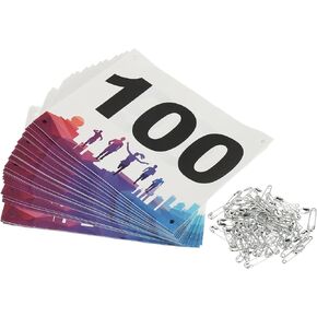 PATIKIL Tearproof Running Bib Numbers 7x6 Inch, 1-100 Waterproof Race Competitor Numbers with Safety Pin for Marathon Sports Game Competition Runner, Multicolor