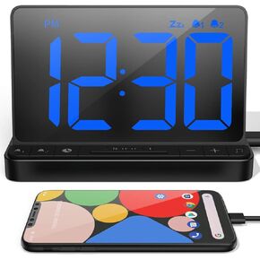 NOKLEAD Digital Alarm Clock for Bedroom, Large 6.5in LED Display with Snooze, 2 Alarms, USB Charging, 5 Ringtones, 3 Volume, Easy to Use Dimmable Clock for Kids, Seniors, Adults