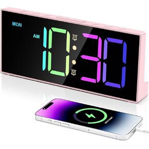 Digital Alarm Clocks,Large Big Numbers Cute Clocks for Bedrooms,College Dormitories,Teens,Modern Décor with USB Charger PortAdjustable 3-Levels Volume,5 Dimmers,Battery Backup. (Pink)