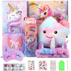 Unicorn Gifts Toys for Girls Age 4 5 6 7 8 9 10,Unicorn Toy with Light Up Plush Star Pillow Unicorn Diary with Lock for Girls Age 6-8 Eye Mask for Teens Girl Christmas Birthday Gifts Ideas