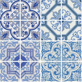 RoyalWallSkins Moroccan Blue Tile decals 4x4 Inch - Set of 16 - DIY Self adhesive Peel and Stick Tile Stickers for Backsplash bathroom Kitchen Home decor (Coimbra TAD160611)