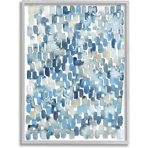 Stupell Industries Coastal Tile Abstract Soft Blue Beige Shapes, Design by Grace Popp Gray Framed Wall Art, 24 x 30