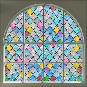 rabbitgoo Stained Glass Window Film, Window Privacy Film, 3D Decorative Rainbow Film Glass Decals Colorful Lattice Stickers, Sun Catcher Static Cling for Home 17.5"×78.7"