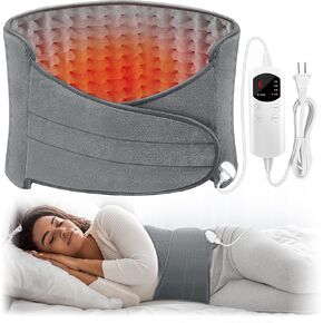 Heating Pad, Wrap Around Pad for Back Pain Relief, Electric Heating Pad with 6 Heat Settings, 4 Timer Settings, 12"×24", Gray