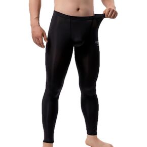 Men's Ice Silk Sheer Leggings Pants Underwear Bottoms Low Rise Elastic Trousers Long Johns