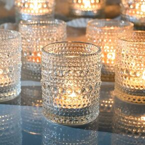 12 PCS Candle Holder Clear Glass Tea Light Candle Holder, Votive Candle Holders Wedding Table Decor Tea Lights Candles for Wedding Table Decor & Christmas Thanksgiving