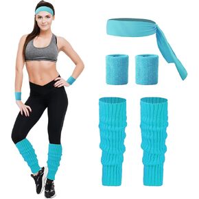 80s Accessories for Women Neon Leg Warmers Headband and Wristbands Set Knit Legwarmers for Ballet Dance Figure Skating in Kuwait