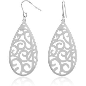 TGNEL Openwork Filigree Titanium Dangle Earrings for Women, Hypoallergenic Teardrop Titanium Drop Earrings for Sensitive Ears Gold