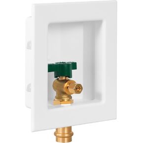 Pre-Assembled Ice Maker Outlet Box, 1/2-Inch Press x 1/4-Inch OD Compression with 1/4-Turn Ball Valve, Ice Maker Wall Box with Faucet