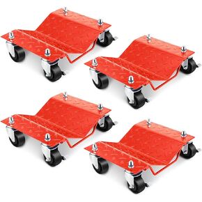DNA MOTORING 4-Pack Tire Wheel Dolly Vehicle Wheels Dollies Movers Skates Car Tire Repair Slide Tools, 6000 lbs Capacity, Red,TOOLS-00298