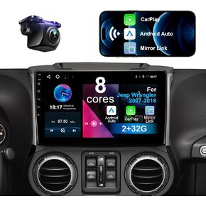 Car Stereo for Jeep Wrangler 2007-2018 JK Compass Grand Cherokee Dodge Ram Patriot 8 Core 4+32G with Wireless CarPlay Android Auto,10.1 inch 4+32G IPS Car Radio with Backup Camera, AM/FM/RDS,DSP,SWC