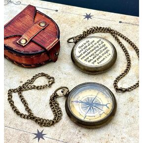 Engraved Compass with Leather Box, Trust in The Lord, Pocket Compass, First Communion, Baptismal Gifts, Christmas, Christian, Graduation Gifts for Men, Women, Boys, Girls