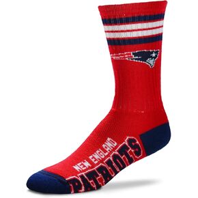 For Bare Feet NFL Men's Reverse 4 Stripe Deuce Crew Socks (New England Patriots, Medium (5-10))