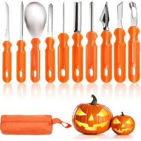 Youeon 10 Pcs Halloween Pumpkin Carving Kit with Carrying Case, Professional Stainless Steel Carving Tools for Halloween Decoration, Pumpkin Carving Tools Set
