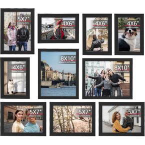 TWING 10 Pack Picture Frames Collage Wall Decor, Gallery Wall Frame Set for Wall or Tabletop Display, Multi Sizes with Two 8x10, Four 5x7, and Four 4x6 Photo Frames, Black